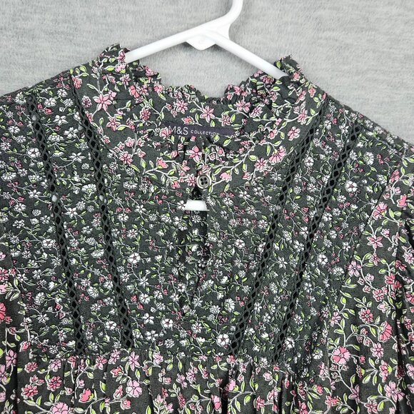 Marks & Spencer Collection Women's Size 10 Black & Pink Floral Printed Blouse - Picture 5 of 11